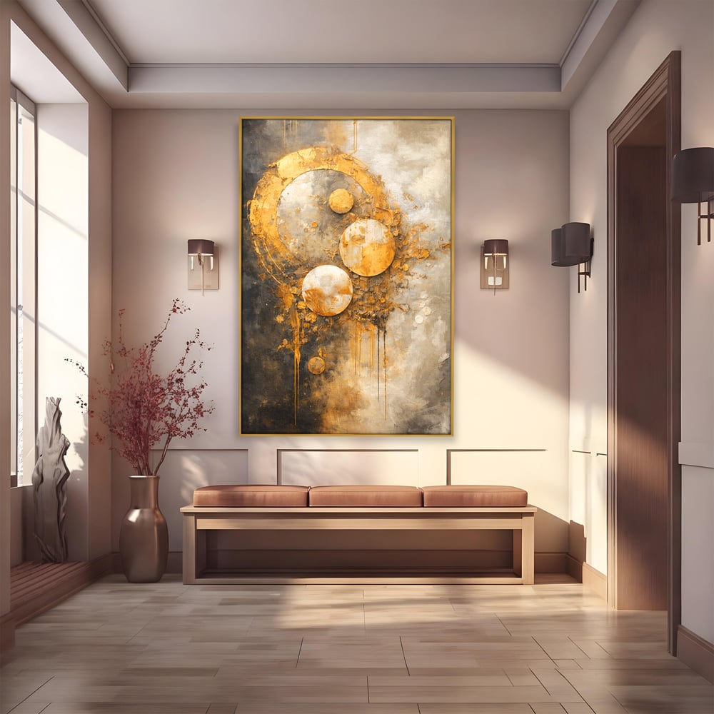 Tablou Canvas Premium, LuxCanva® C1309, Ordinea Nevazuta, Geometrie, Culori, Abstract, Auriu, Cosmos, Materie, Spiritualitate, Sacru, Lumina, Energie, Circular, Compozitie, Birou, Living, Dormitor