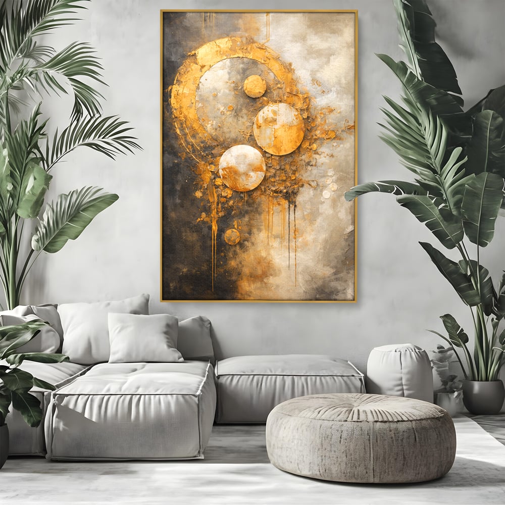Tablou Canvas Premium, LuxCanva® C1309, Ordinea Nevazuta, Geometrie, Culori, Abstract, Auriu, Cosmos, Materie, Spiritualitate, Sacru, Lumina, Energie, Circular, Compozitie, Birou, Living, Dormitor