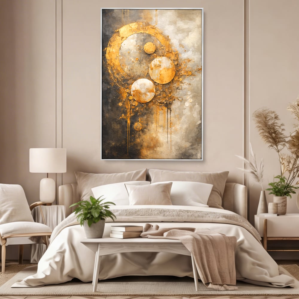 Tablou Canvas Premium, LuxCanva® C1309, Ordinea Nevazuta, Geometrie, Culori, Abstract, Auriu, Cosmos, Materie, Spiritualitate, Sacru, Lumina, Energie, Circular, Compozitie, Birou, Living, Dormitor