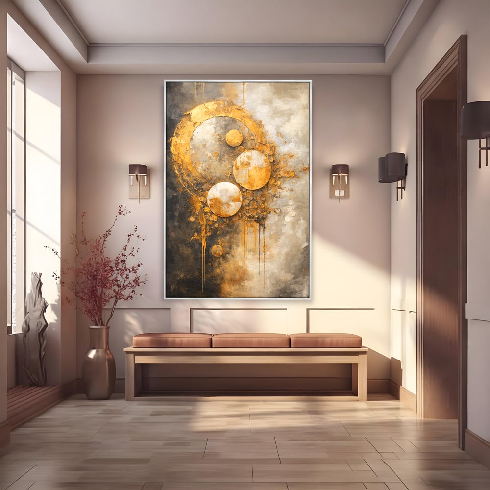 Tablou Canvas Premium, LuxCanva® C1309, Ordinea Nevazuta, Geometrie, Culori, Abstract, Auriu, Cosmos, Materie, Spiritualitate, Sacru, Lumina, Energie, Circular, Compozitie, Birou, Living, Dormitor