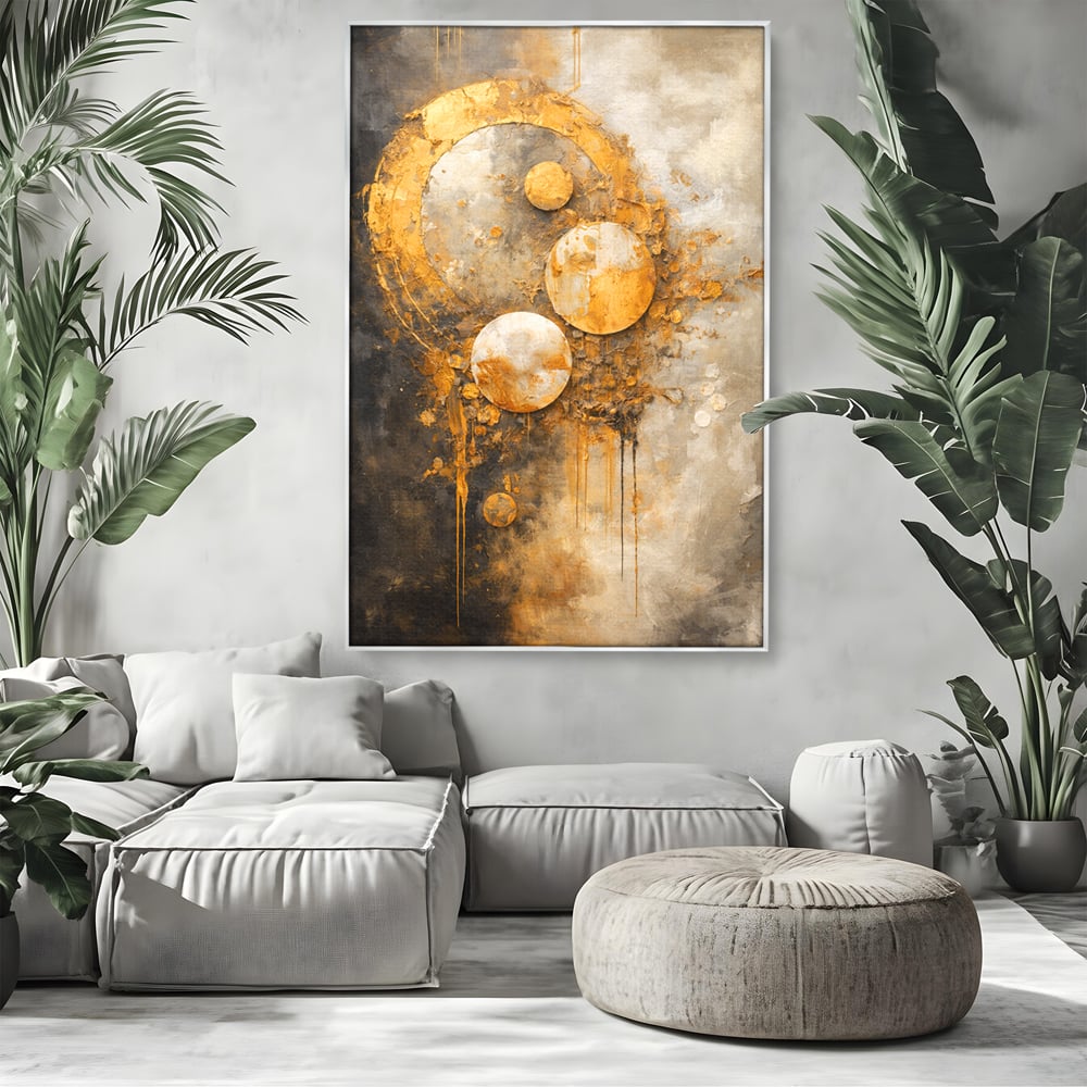 Tablou Canvas Premium, LuxCanva® C1309, Ordinea Nevazuta, Geometrie, Culori, Abstract, Auriu, Cosmos, Materie, Spiritualitate, Sacru, Lumina, Energie, Circular, Compozitie, Birou, Living, Dormitor