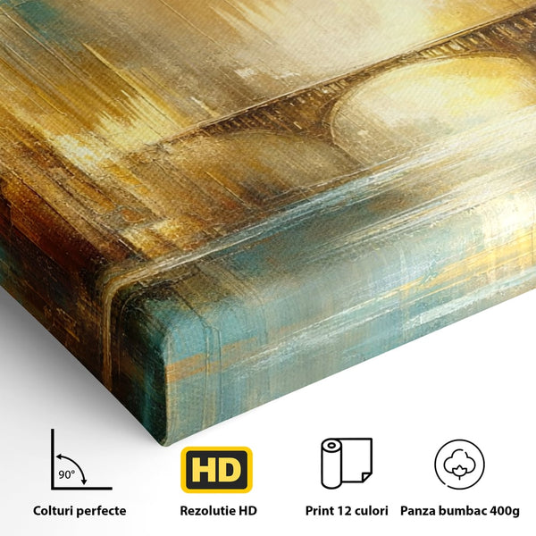 Tablou Canvas Premium, LuxCanva® C1310, Respiratia Zorilor, Culori, Abstract, Auriu, Pod, Trecere, Oras, Plimbare, Romantism, Dimineata, Lumina, Reflexie, Aur, Punte, Birou, Living, Dormitor