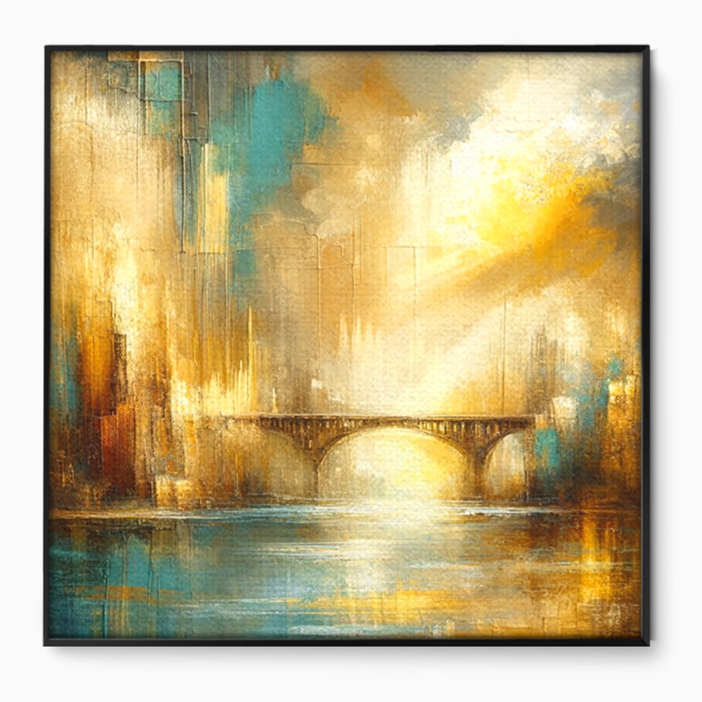 Tablou Canvas Premium, LuxCanva® C1310, Respiratia Zorilor, Culori, Abstract, Auriu, Pod, Trecere, Oras, Plimbare, Romantism, Dimineata, Lumina, Reflexie, Aur, Punte, Birou, Living, Dormitor