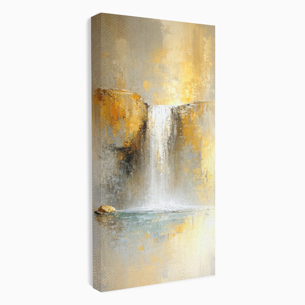 Tablou Canvas Premium, LuxCanva® C1311, Rugaciunea Apei, Culori, Abstract, Auriu, Cadere, Curgere, Cascada, Gold, Purificare, Ritual, Energie, Natura, Contemplare, Visare, Birou, Living, Dormitor