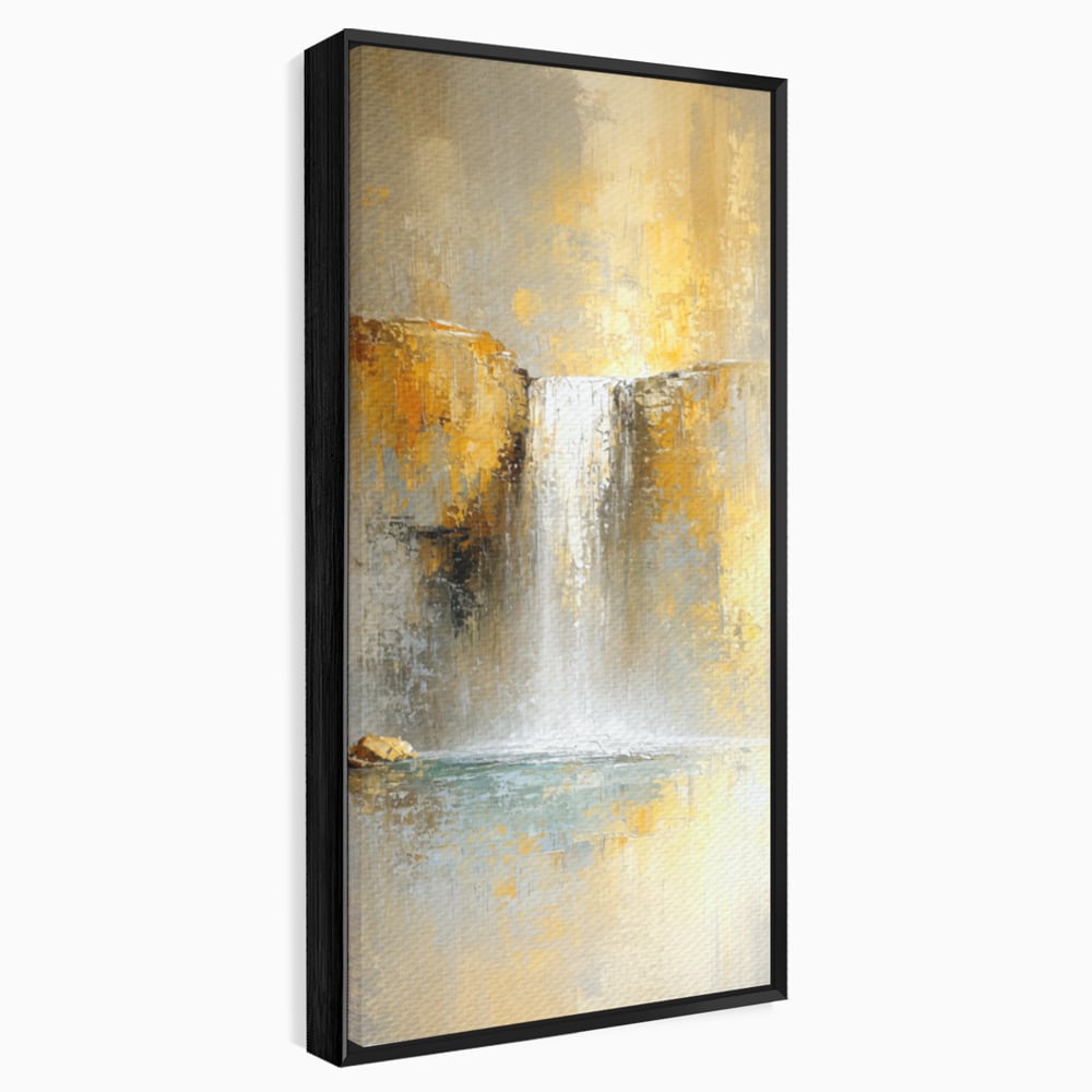 Tablou Canvas Premium, LuxCanva® C1311, Rugaciunea Apei, Culori, Abstract, Auriu, Cadere, Curgere, Cascada, Gold, Purificare, Ritual, Energie, Natura, Contemplare, Visare, Birou, Living, Dormitor