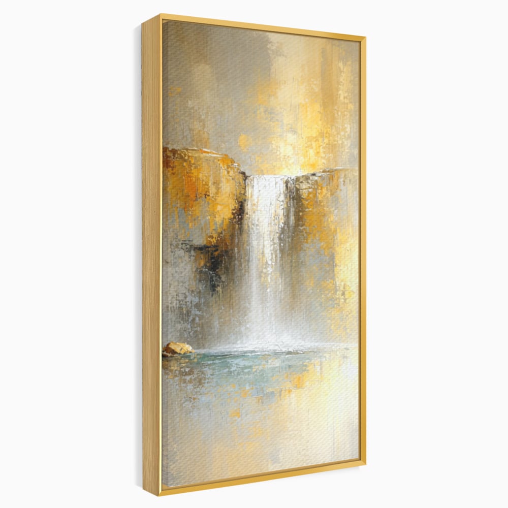 Tablou Canvas Premium, LuxCanva® C1311, Rugaciunea Apei, Culori, Abstract, Auriu, Cadere, Curgere, Cascada, Gold, Purificare, Ritual, Energie, Natura, Contemplare, Visare, Birou, Living, Dormitor