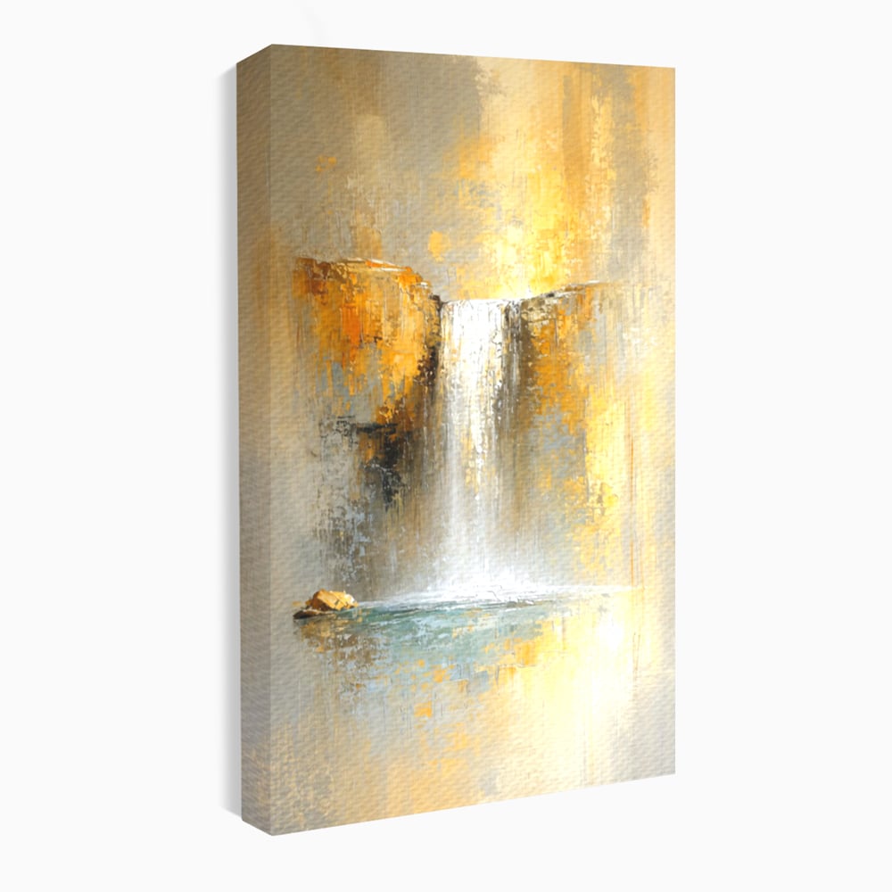 Tablou Canvas Premium, LuxCanva® C1311, Rugaciunea Apei, Culori, Abstract, Auriu, Cadere, Curgere, Cascada, Gold, Purificare, Ritual, Energie, Natura, Contemplare, Visare, Birou, Living, Dormitor