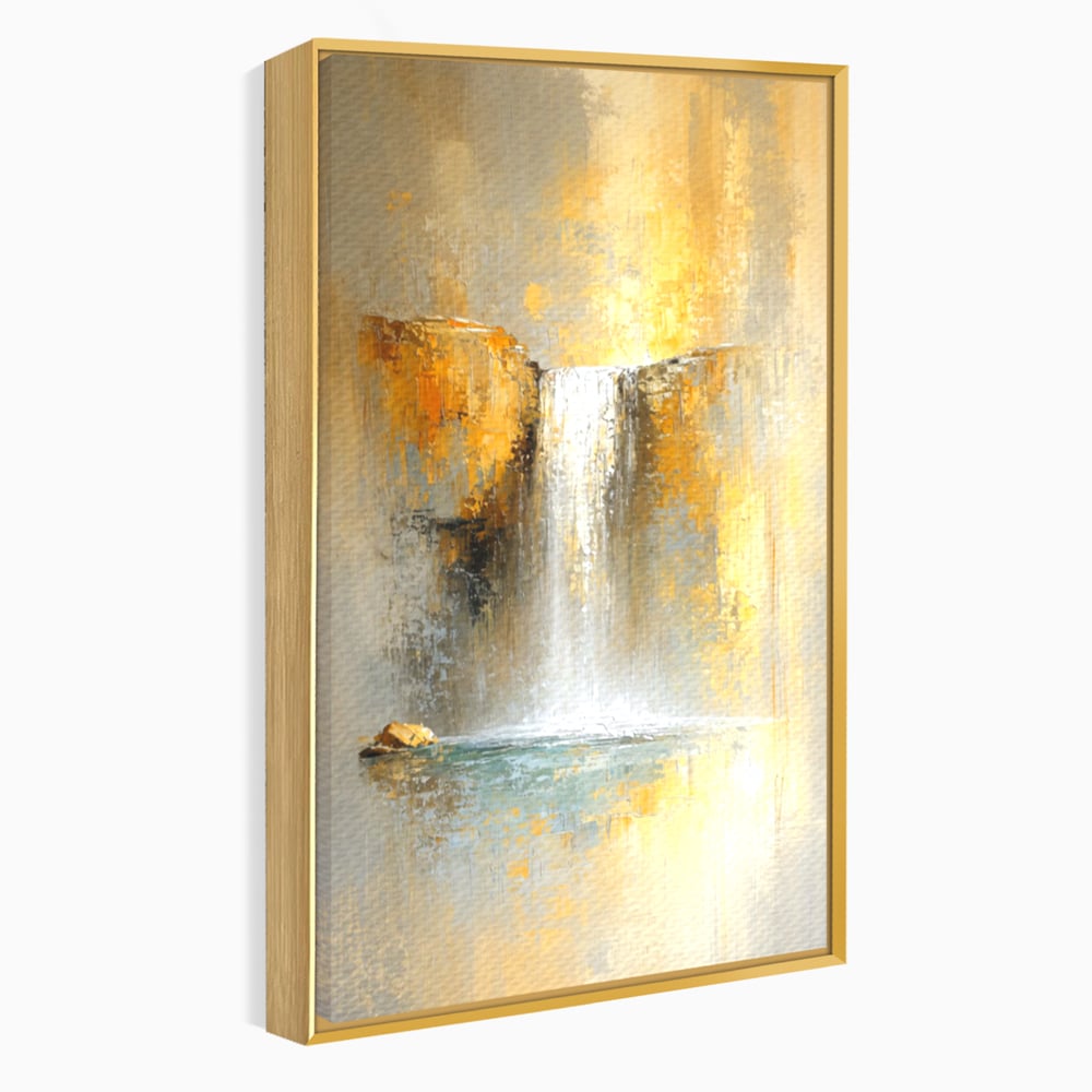 Tablou Canvas Premium, LuxCanva® C1311, Rugaciunea Apei, Culori, Abstract, Auriu, Cadere, Curgere, Cascada, Gold, Purificare, Ritual, Energie, Natura, Contemplare, Visare, Birou, Living, Dormitor