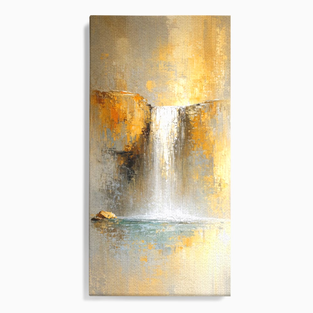 Tablou Canvas Premium, LuxCanva® C1311, Rugaciunea Apei, Culori, Abstract, Auriu, Cadere, Curgere, Cascada, Gold, Purificare, Ritual, Energie, Natura, Contemplare, Visare, Birou, Living, Dormitor