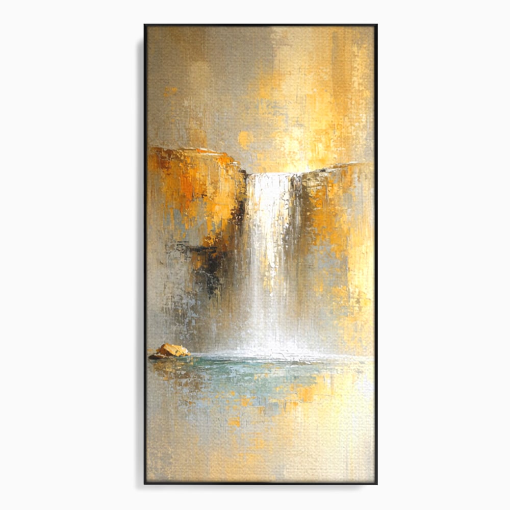 Tablou Canvas Premium, LuxCanva® C1311, Rugaciunea Apei, Culori, Abstract, Auriu, Cadere, Curgere, Cascada, Gold, Purificare, Ritual, Energie, Natura, Contemplare, Visare, Birou, Living, Dormitor