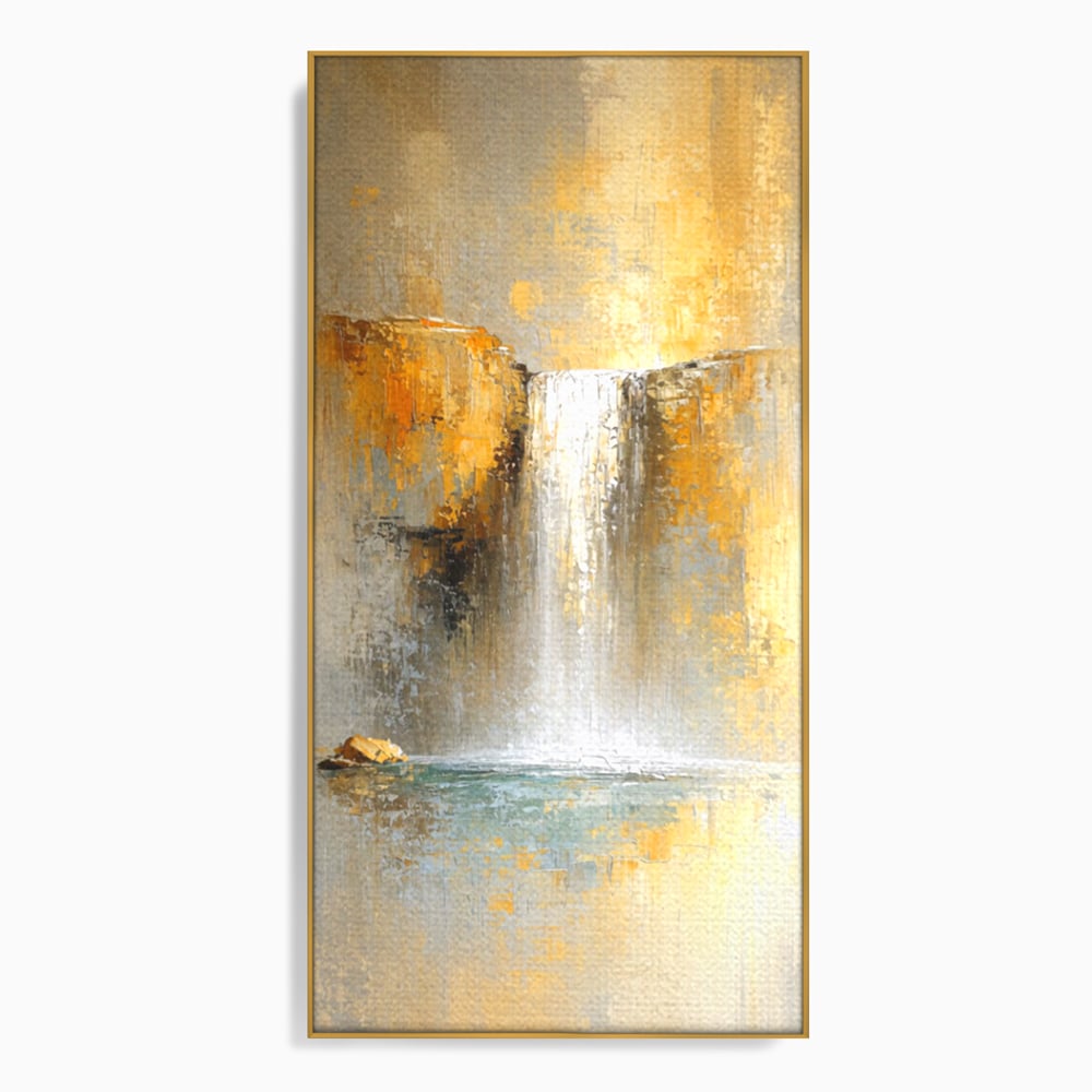Tablou Canvas Premium, LuxCanva® C1311, Rugaciunea Apei, Culori, Abstract, Auriu, Cadere, Curgere, Cascada, Gold, Purificare, Ritual, Energie, Natura, Contemplare, Visare, Birou, Living, Dormitor
