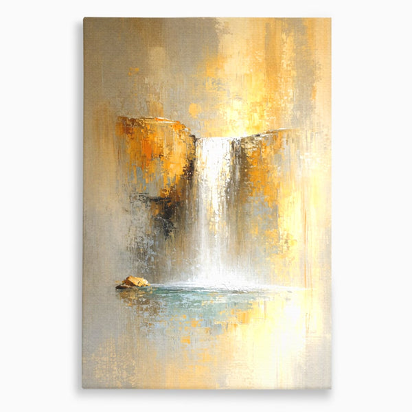 Tablou Canvas Premium, LuxCanva® C1311, Rugaciunea Apei, Culori, Abstract, Auriu, Cadere, Curgere, Cascada, Gold, Purificare, Ritual, Energie, Natura, Contemplare, Visare, Birou, Living, Dormitor