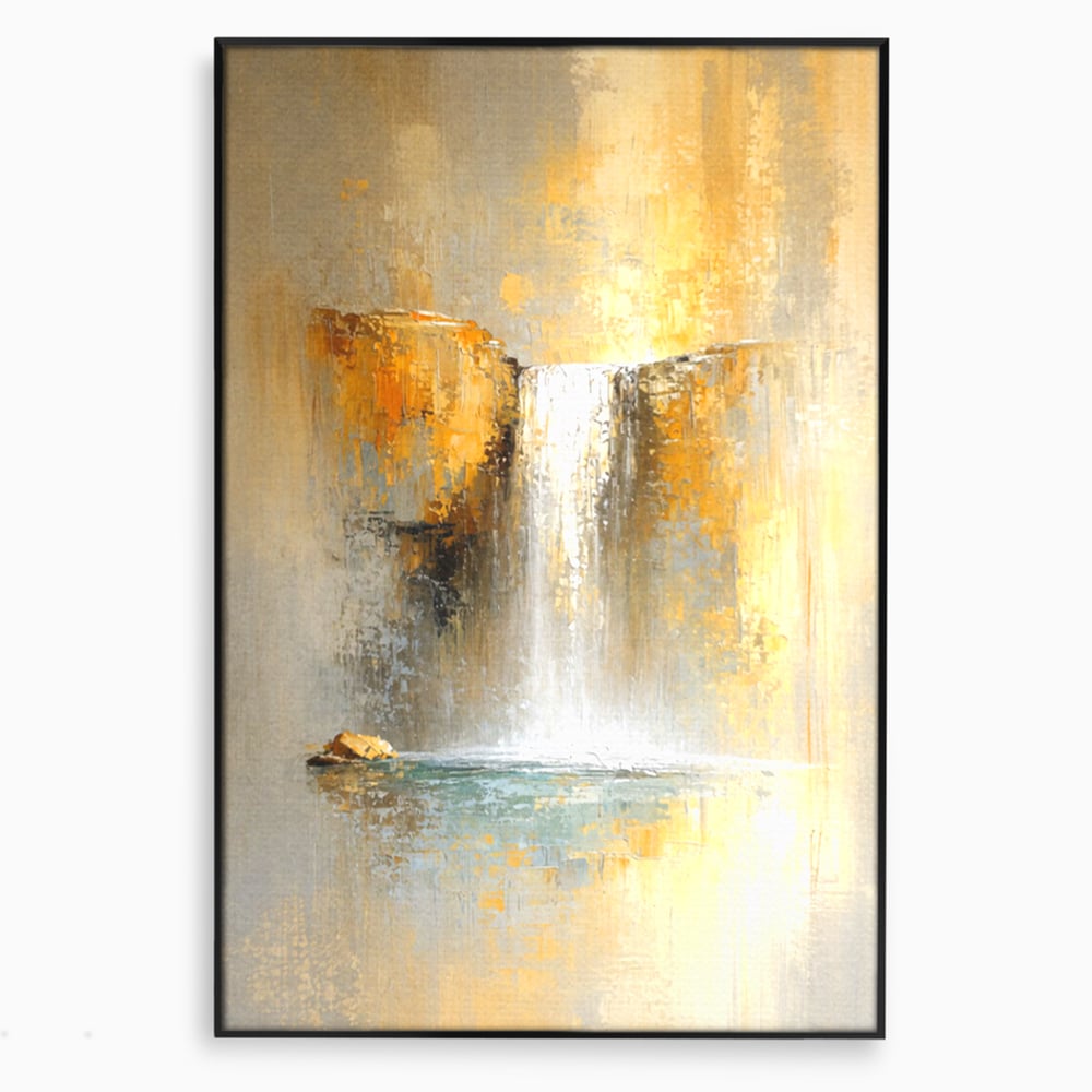 Tablou Canvas Premium, LuxCanva® C1311, Rugaciunea Apei, Culori, Abstract, Auriu, Cadere, Curgere, Cascada, Gold, Purificare, Ritual, Energie, Natura, Contemplare, Visare, Birou, Living, Dormitor