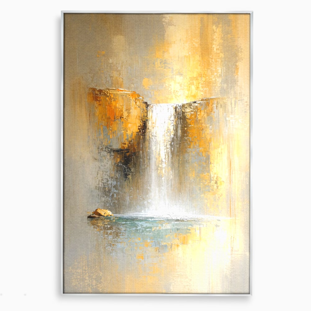 Tablou Canvas Premium, LuxCanva® C1311, Rugaciunea Apei, Culori, Abstract, Auriu, Cadere, Curgere, Cascada, Gold, Purificare, Ritual, Energie, Natura, Contemplare, Visare, Birou, Living, Dormitor