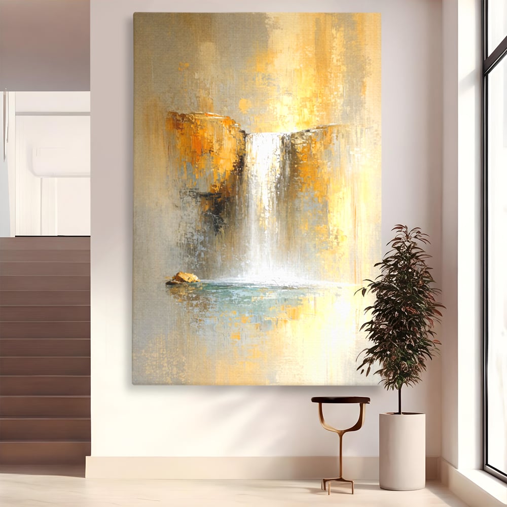 Tablou Canvas Premium, LuxCanva® C1311, Rugaciunea Apei, Culori, Abstract, Auriu, Cadere, Curgere, Cascada, Gold, Purificare, Ritual, Energie, Natura, Contemplare, Visare, Birou, Living, Dormitor