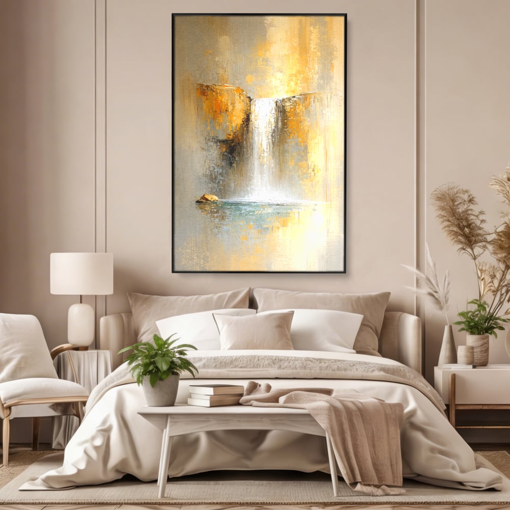 Tablou Canvas Premium, LuxCanva® C1311, Rugaciunea Apei, Culori, Abstract, Auriu, Cadere, Curgere, Cascada, Gold, Purificare, Ritual, Energie, Natura, Contemplare, Visare, Birou, Living, Dormitor