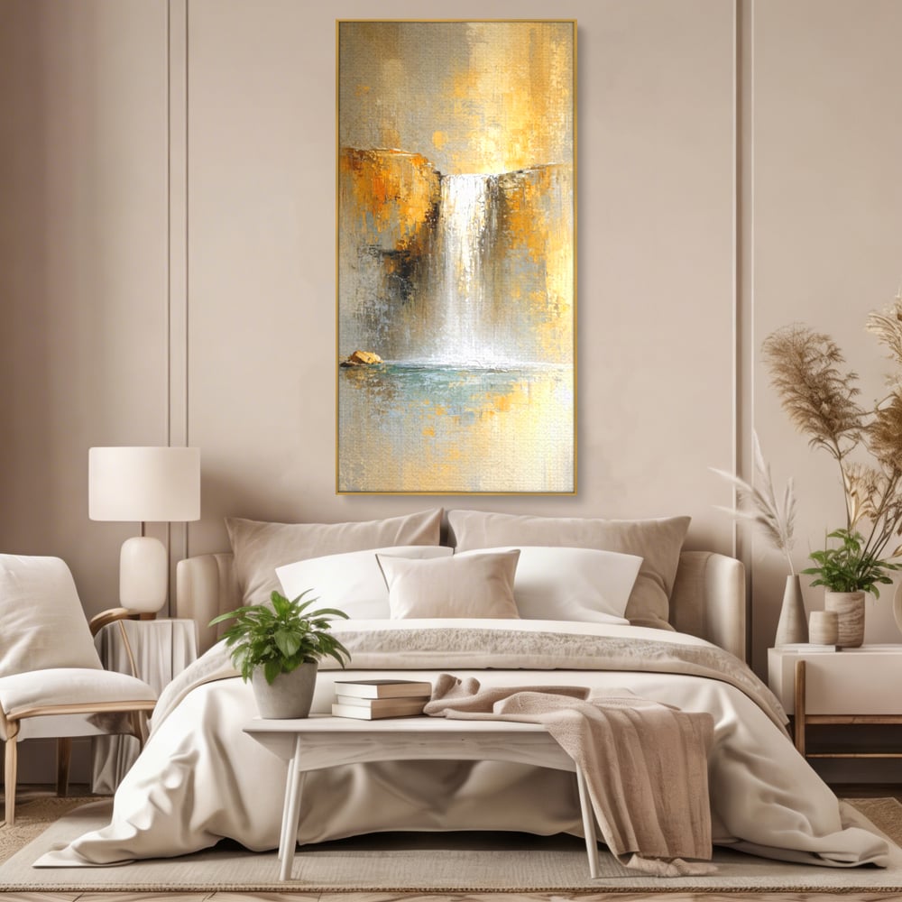 Tablou Canvas Premium, LuxCanva® C1311, Rugaciunea Apei, Culori, Abstract, Auriu, Cadere, Curgere, Cascada, Gold, Purificare, Ritual, Energie, Natura, Contemplare, Visare, Birou, Living, Dormitor