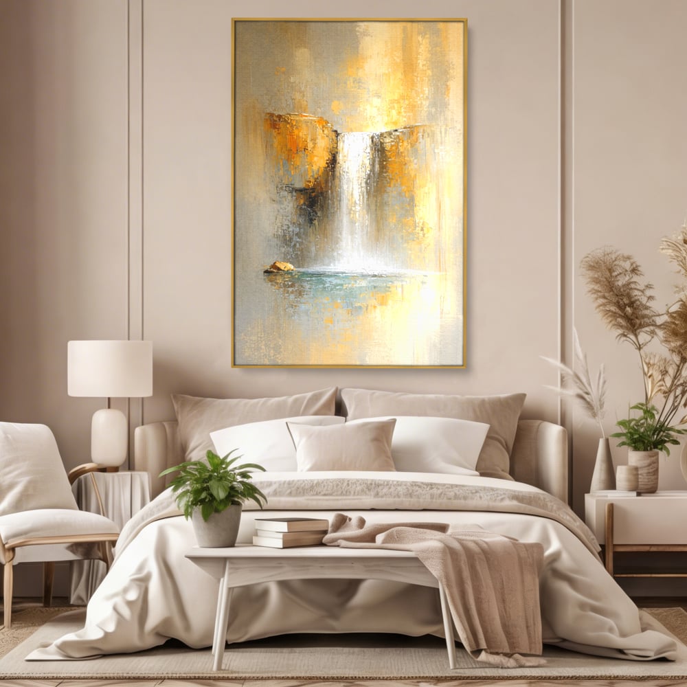 Tablou Canvas Premium, LuxCanva® C1311, Rugaciunea Apei, Culori, Abstract, Auriu, Cadere, Curgere, Cascada, Gold, Purificare, Ritual, Energie, Natura, Contemplare, Visare, Birou, Living, Dormitor