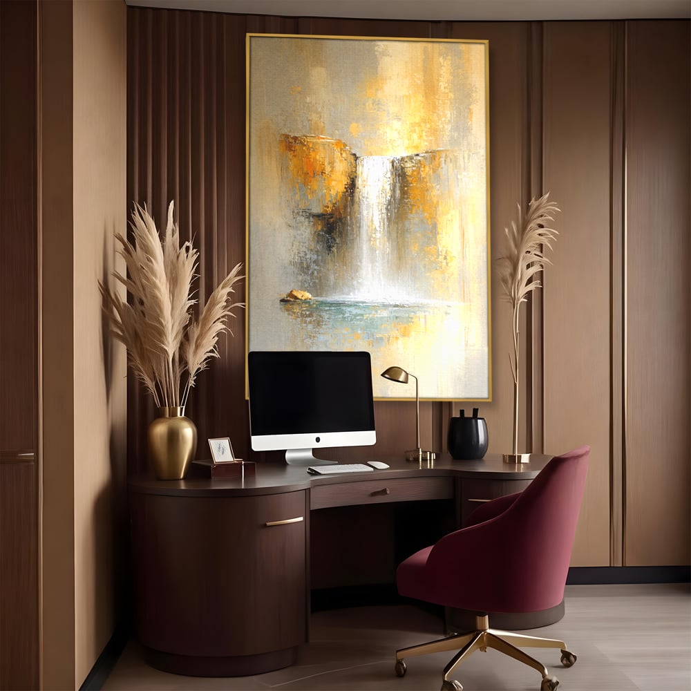 Tablou Canvas Premium, LuxCanva® C1311, Rugaciunea Apei, Culori, Abstract, Auriu, Cadere, Curgere, Cascada, Gold, Purificare, Ritual, Energie, Natura, Contemplare, Visare, Birou, Living, Dormitor