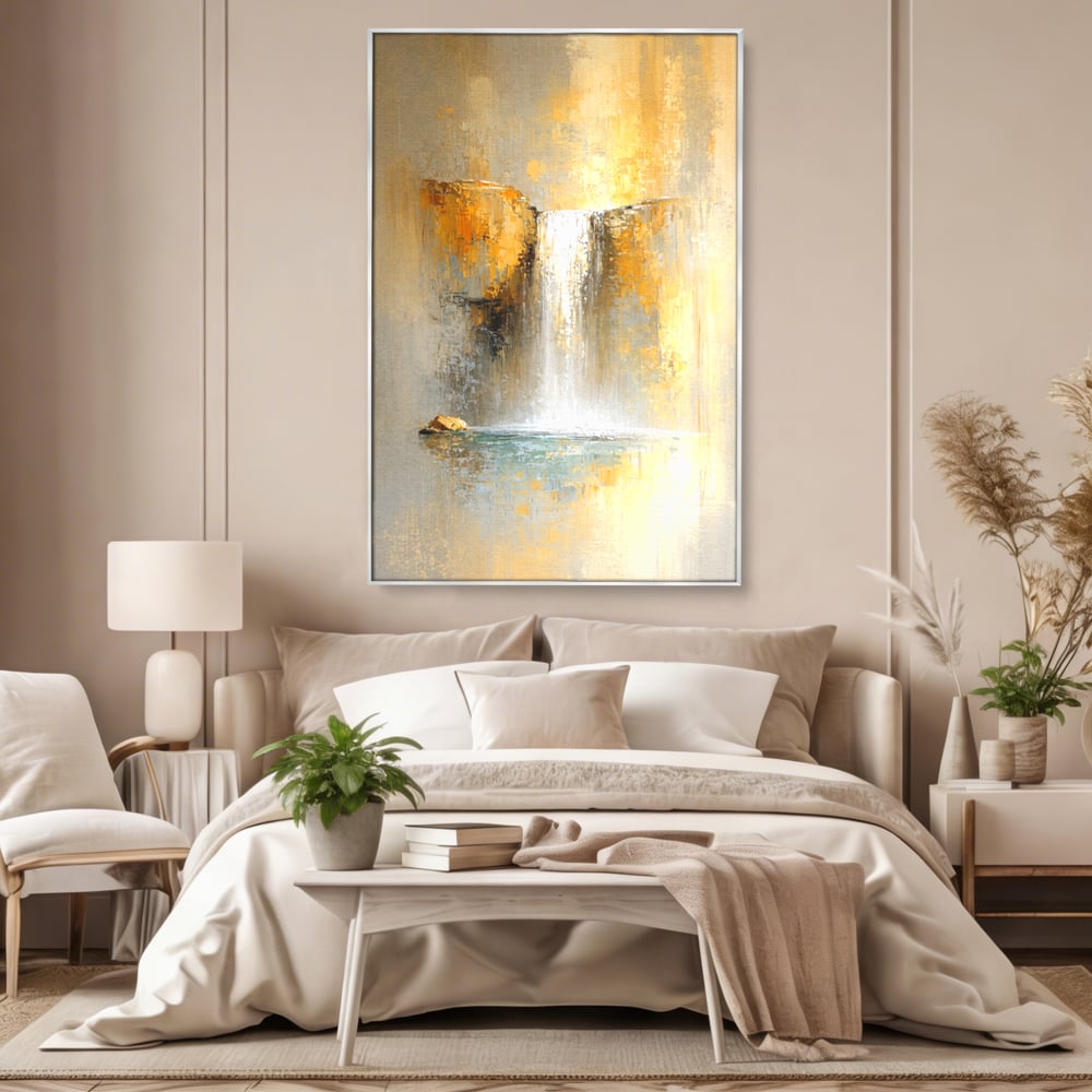 Tablou Canvas Premium, LuxCanva® C1311, Rugaciunea Apei, Culori, Abstract, Auriu, Cadere, Curgere, Cascada, Gold, Purificare, Ritual, Energie, Natura, Contemplare, Visare, Birou, Living, Dormitor