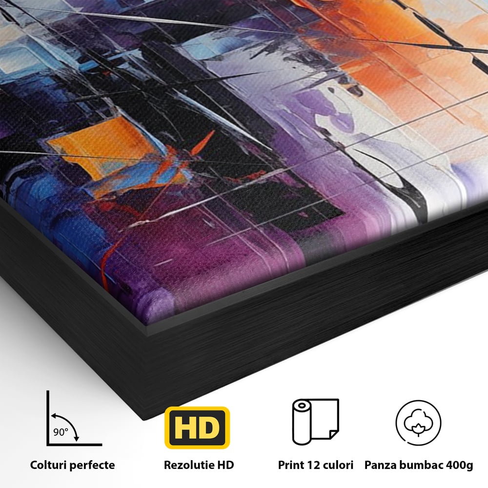 Tablou Canvas Premium, LuxCanva® C1312, Rasarit Artificial, Culori, Abstract, Dinamism, Modern, Portocaliu, Violet, Albastru, Linii, Traseu, Haos, Futurist, Miscare, Birou, Living, Dormitor