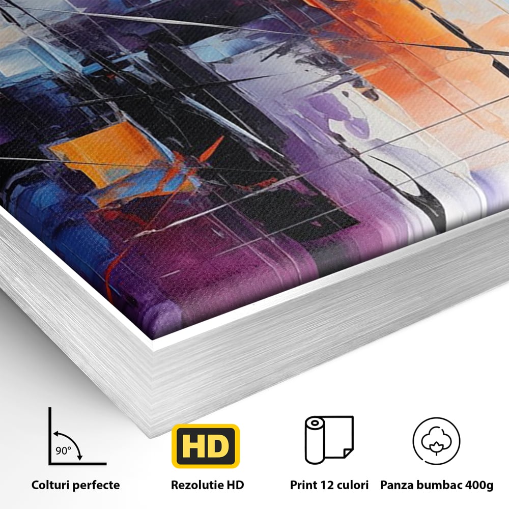 Tablou Canvas Premium, LuxCanva® C1312, Rasarit Artificial, Culori, Abstract, Dinamism, Modern, Portocaliu, Violet, Albastru, Linii, Traseu, Haos, Futurist, Miscare, Birou, Living, Dormitor