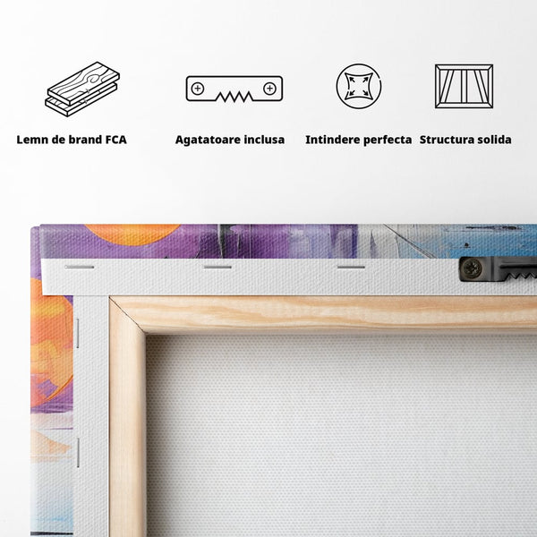 Tablou Canvas Premium, LuxCanva® C1312, Rasarit Artificial, Culori, Abstract, Dinamism, Modern, Portocaliu, Violet, Albastru, Linii, Traseu, Haos, Futurist, Miscare, Birou, Living, Dormitor