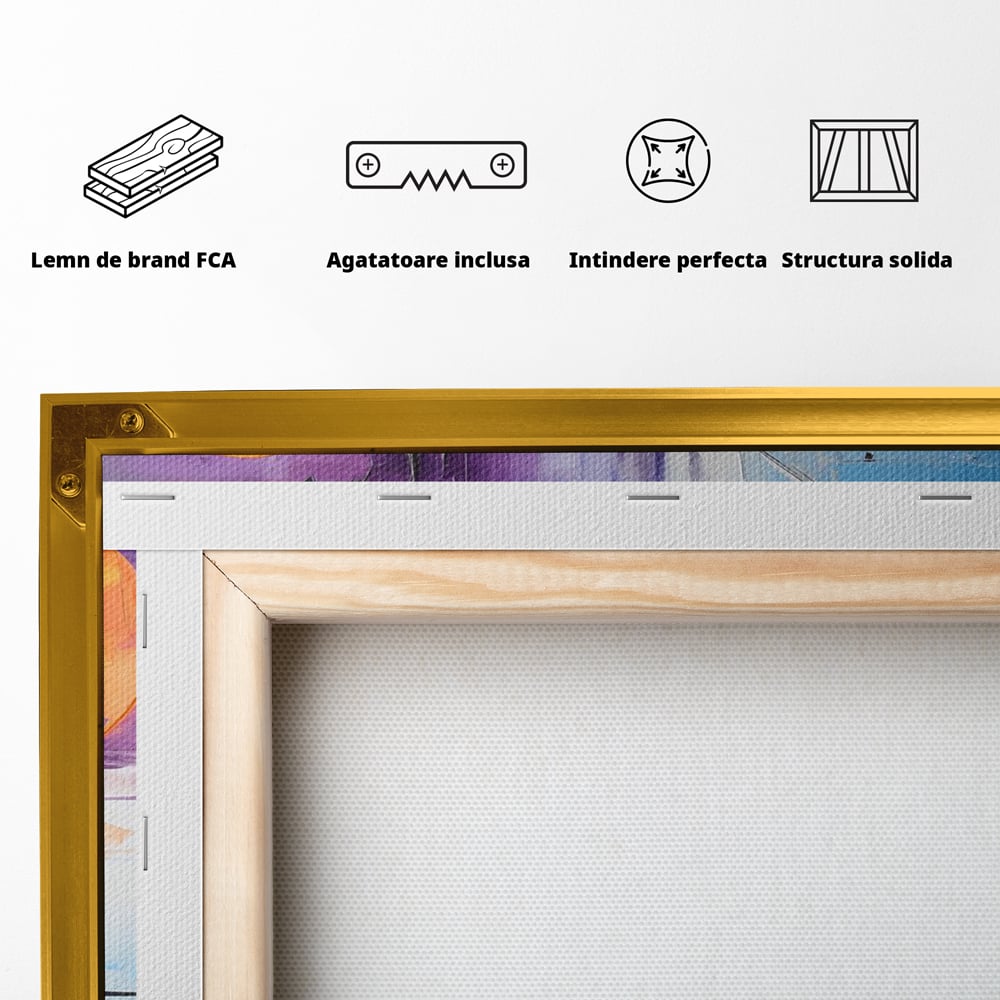 Tablou Canvas Premium, LuxCanva® C1312, Rasarit Artificial, Culori, Abstract, Dinamism, Modern, Portocaliu, Violet, Albastru, Linii, Traseu, Haos, Futurist, Miscare, Birou, Living, Dormitor