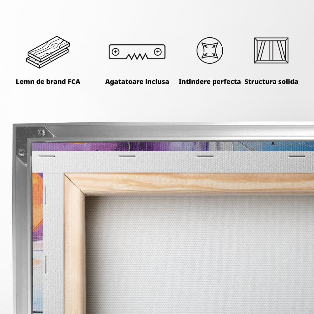 Tablou Canvas Premium, LuxCanva® C1312, Rasarit Artificial, Culori, Abstract, Dinamism, Modern, Portocaliu, Violet, Albastru, Linii, Traseu, Haos, Futurist, Miscare, Birou, Living, Dormitor