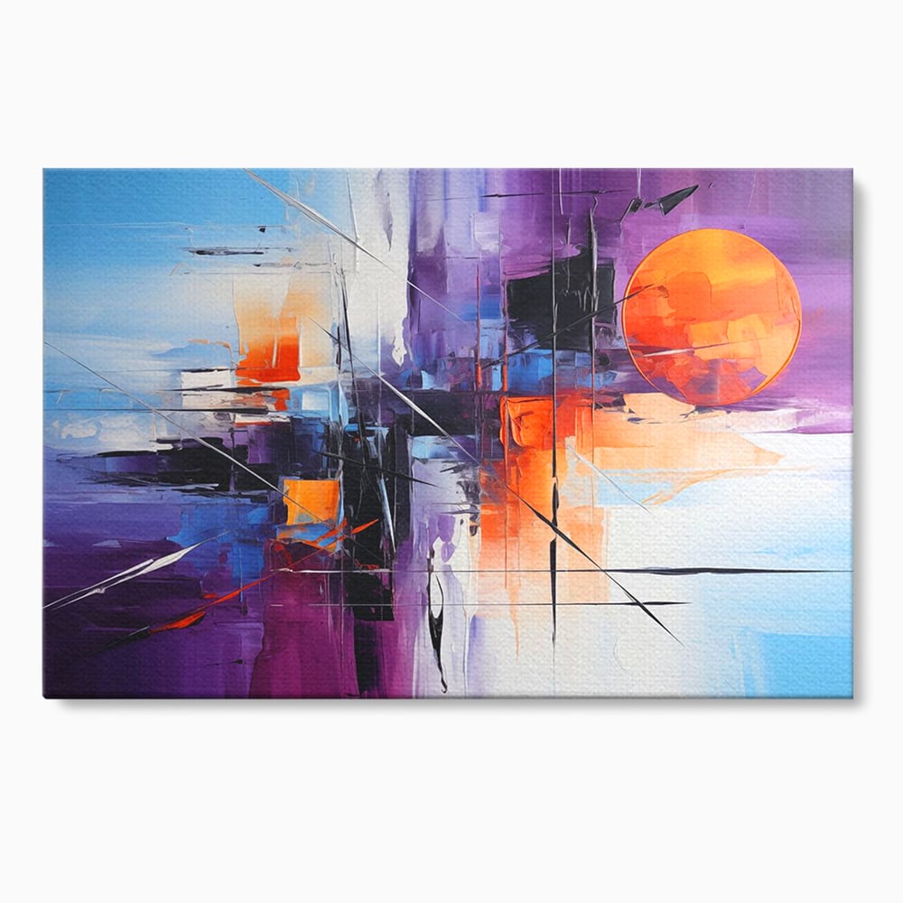 Tablou Canvas Premium, LuxCanva® C1312, Rasarit Artificial, Culori, Abstract, Dinamism, Modern, Portocaliu, Violet, Albastru, Linii, Traseu, Haos, Futurist, Miscare, Birou, Living, Dormitor