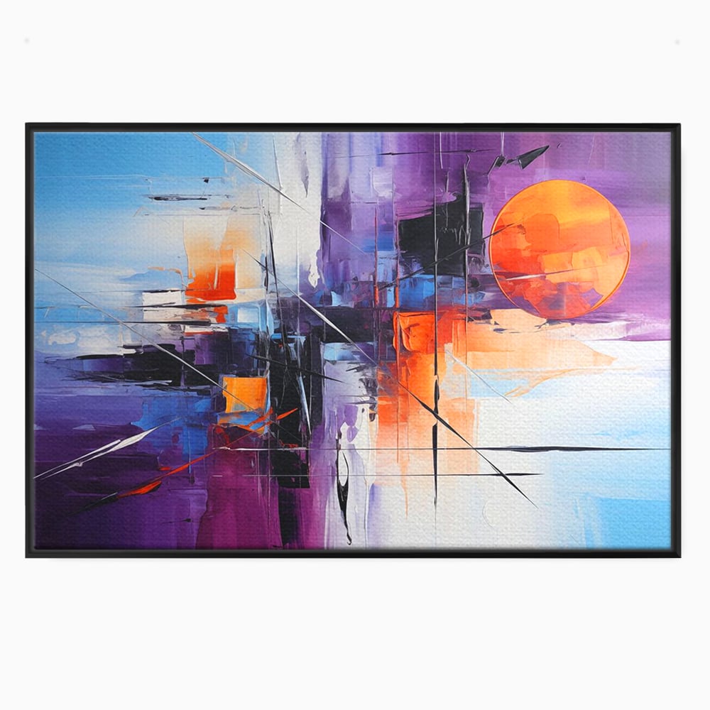 Tablou Canvas Premium, LuxCanva® C1312, Rasarit Artificial, Culori, Abstract, Dinamism, Modern, Portocaliu, Violet, Albastru, Linii, Traseu, Haos, Futurist, Miscare, Birou, Living, Dormitor