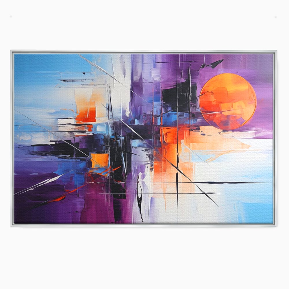 Tablou Canvas Premium, LuxCanva® C1312, Rasarit Artificial, Culori, Abstract, Dinamism, Modern, Portocaliu, Violet, Albastru, Linii, Traseu, Haos, Futurist, Miscare, Birou, Living, Dormitor