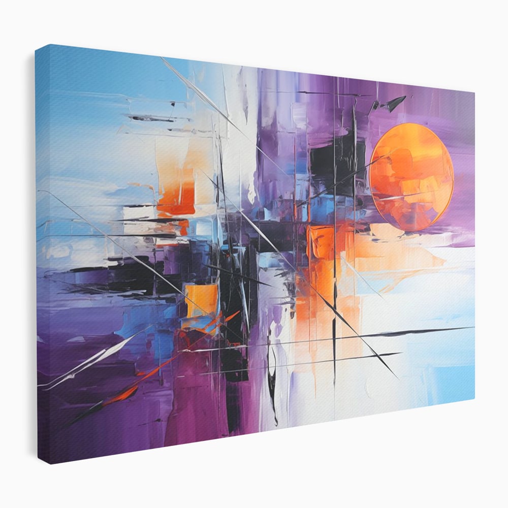 Tablou Canvas Premium, LuxCanva® C1312, Rasarit Artificial, Culori, Abstract, Dinamism, Modern, Portocaliu, Violet, Albastru, Linii, Traseu, Haos, Futurist, Miscare, Birou, Living, Dormitor