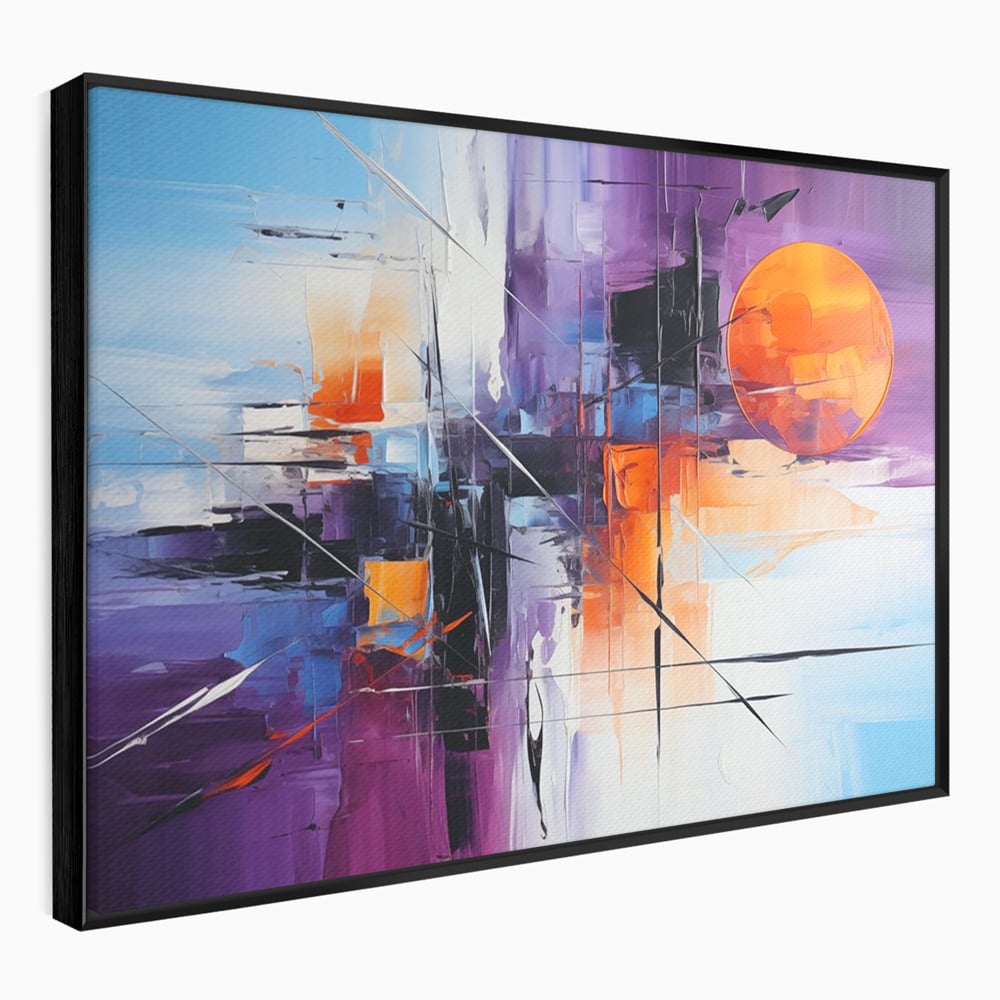 Tablou Canvas Premium, LuxCanva® C1312, Rasarit Artificial, Culori, Abstract, Dinamism, Modern, Portocaliu, Violet, Albastru, Linii, Traseu, Haos, Futurist, Miscare, Birou, Living, Dormitor