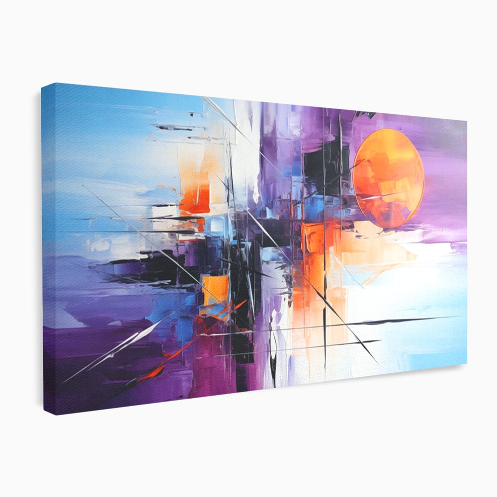 Tablou Canvas Premium, LuxCanva® C1312, Rasarit Artificial, Culori, Abstract, Dinamism, Modern, Portocaliu, Violet, Albastru, Linii, Traseu, Haos, Futurist, Miscare, Birou, Living, Dormitor