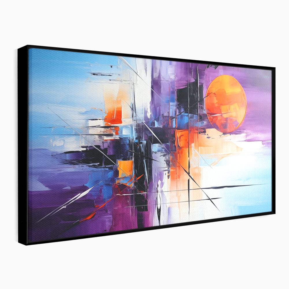 Tablou Canvas Premium, LuxCanva® C1312, Rasarit Artificial, Culori, Abstract, Dinamism, Modern, Portocaliu, Violet, Albastru, Linii, Traseu, Haos, Futurist, Miscare, Birou, Living, Dormitor