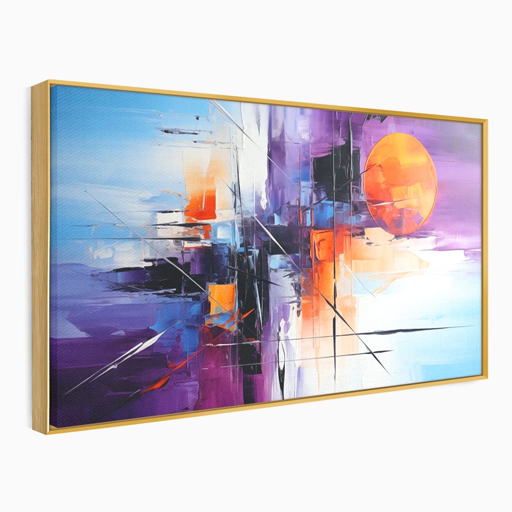 Tablou Canvas Premium, LuxCanva® C1312, Rasarit Artificial, Culori, Abstract, Dinamism, Modern, Portocaliu, Violet, Albastru, Linii, Traseu, Haos, Futurist, Miscare, Birou, Living, Dormitor