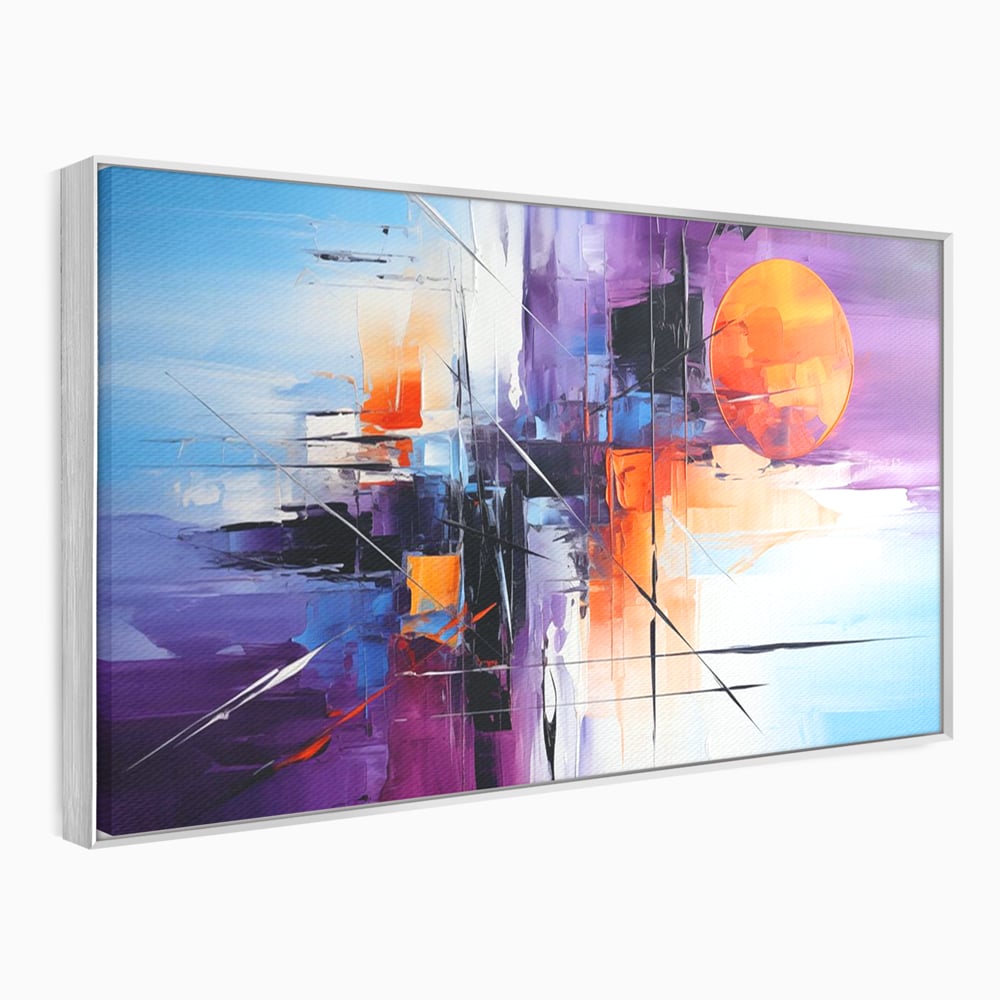 Tablou Canvas Premium, LuxCanva® C1312, Rasarit Artificial, Culori, Abstract, Dinamism, Modern, Portocaliu, Violet, Albastru, Linii, Traseu, Haos, Futurist, Miscare, Birou, Living, Dormitor