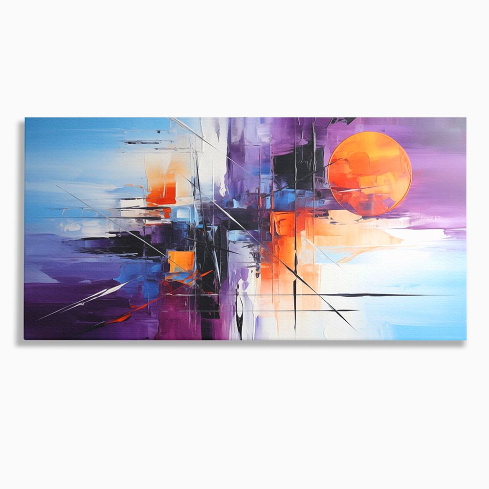 Tablou Canvas Premium, LuxCanva® C1312, Rasarit Artificial, Culori, Abstract, Dinamism, Modern, Portocaliu, Violet, Albastru, Linii, Traseu, Haos, Futurist, Miscare, Birou, Living, Dormitor