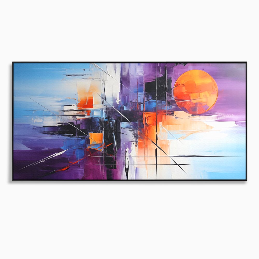 Tablou Canvas Premium, LuxCanva® C1312, Rasarit Artificial, Culori, Abstract, Dinamism, Modern, Portocaliu, Violet, Albastru, Linii, Traseu, Haos, Futurist, Miscare, Birou, Living, Dormitor