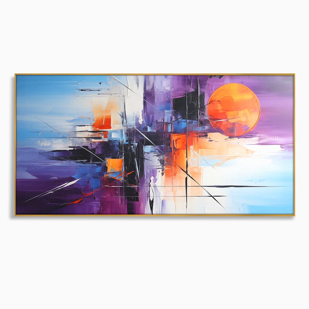 Tablou Canvas Premium, LuxCanva® C1312, Rasarit Artificial, Culori, Abstract, Dinamism, Modern, Portocaliu, Violet, Albastru, Linii, Traseu, Haos, Futurist, Miscare, Birou, Living, Dormitor