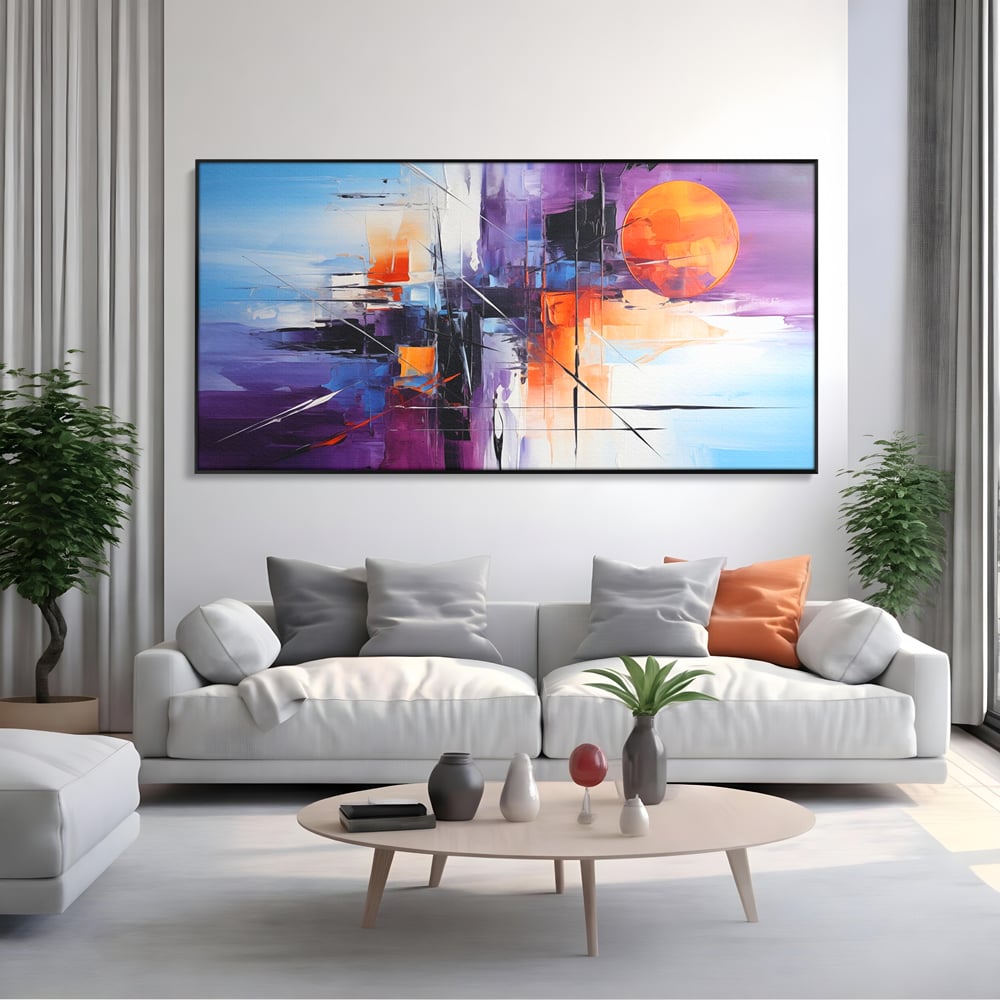 Tablou Canvas Premium, LuxCanva® C1312, Rasarit Artificial, Culori, Abstract, Dinamism, Modern, Portocaliu, Violet, Albastru, Linii, Traseu, Haos, Futurist, Miscare, Birou, Living, Dormitor
