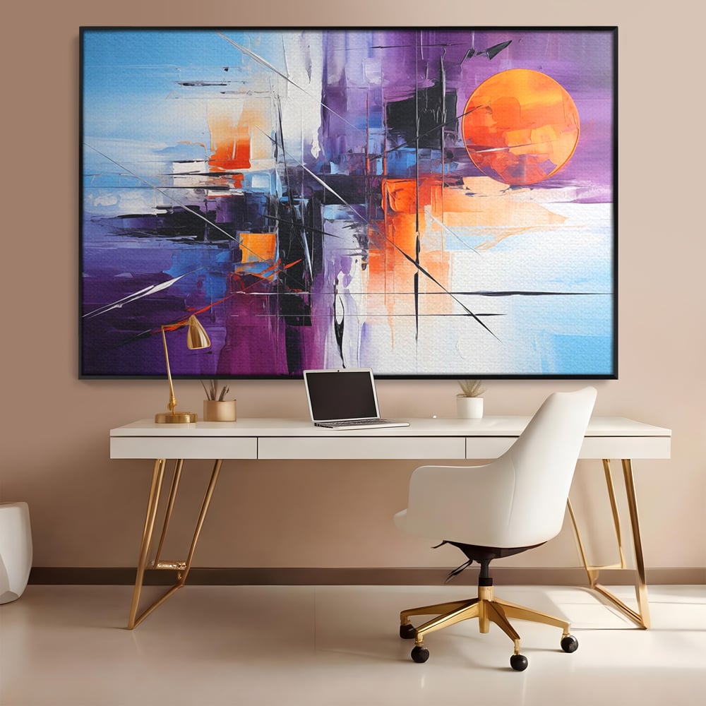 Tablou Canvas Premium, LuxCanva® C1312, Rasarit Artificial, Culori, Abstract, Dinamism, Modern, Portocaliu, Violet, Albastru, Linii, Traseu, Haos, Futurist, Miscare, Birou, Living, Dormitor