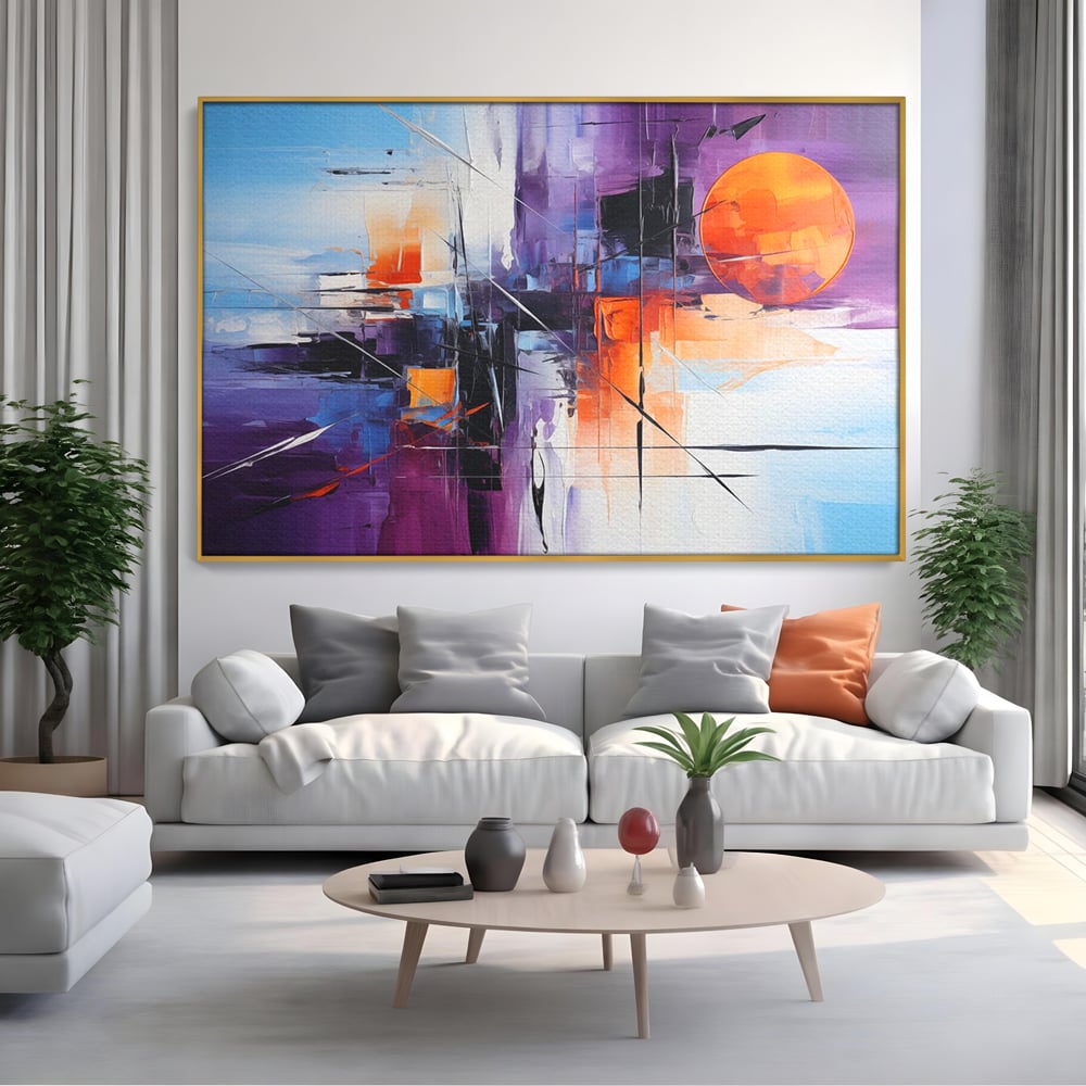 Tablou Canvas Premium, LuxCanva® C1312, Rasarit Artificial, Culori, Abstract, Dinamism, Modern, Portocaliu, Violet, Albastru, Linii, Traseu, Haos, Futurist, Miscare, Birou, Living, Dormitor