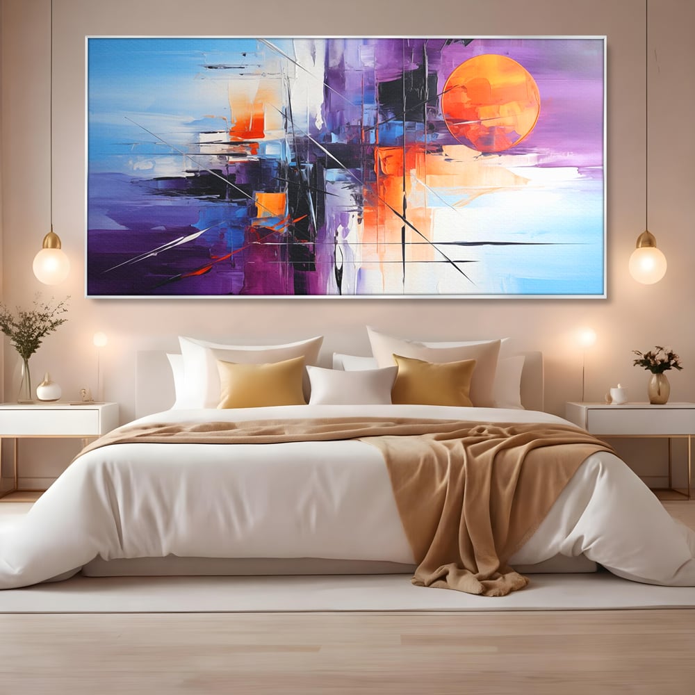 Tablou Canvas Premium, LuxCanva® C1312, Rasarit Artificial, Culori, Abstract, Dinamism, Modern, Portocaliu, Violet, Albastru, Linii, Traseu, Haos, Futurist, Miscare, Birou, Living, Dormitor