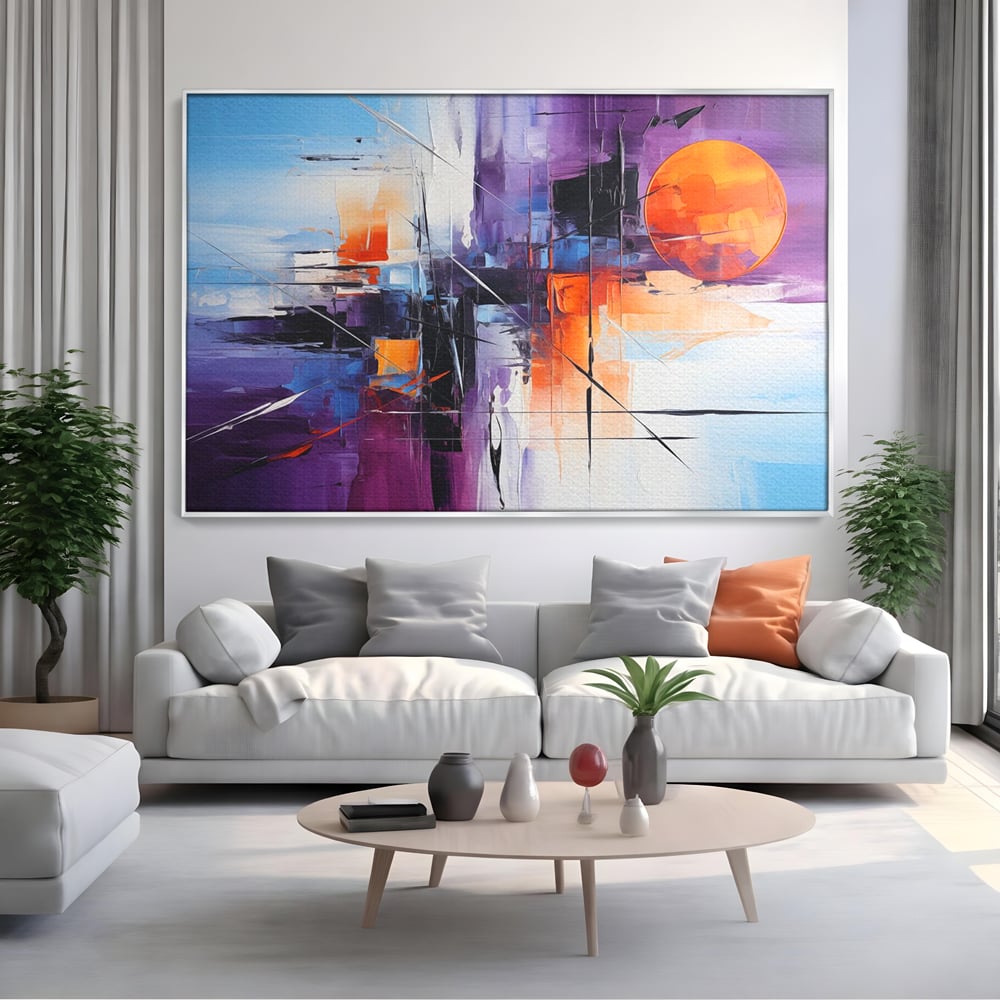Tablou Canvas Premium, LuxCanva® C1312, Rasarit Artificial, Culori, Abstract, Dinamism, Modern, Portocaliu, Violet, Albastru, Linii, Traseu, Haos, Futurist, Miscare, Birou, Living, Dormitor