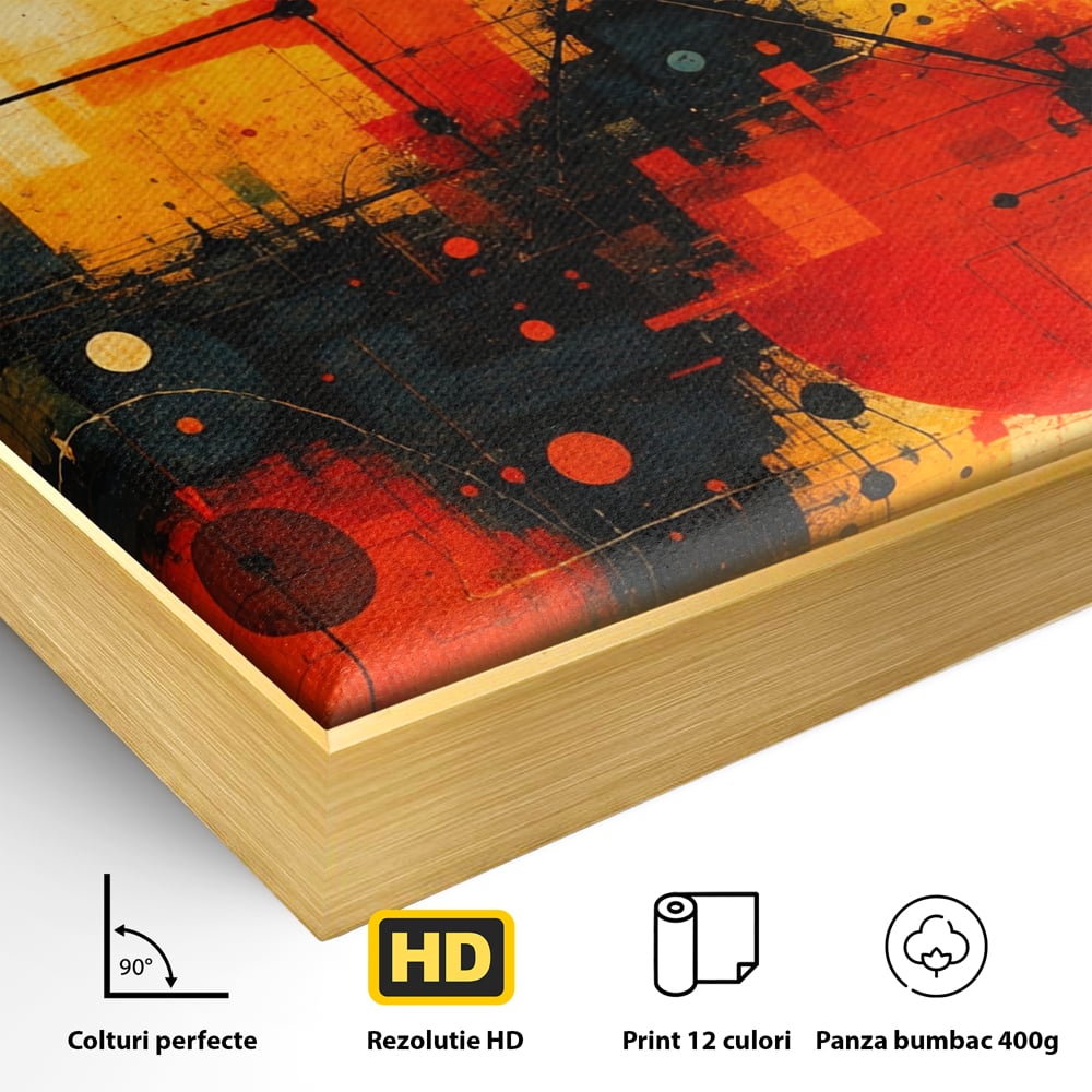 Tablou Canvas Premium, LuxCanva® C1313, Reteaua Focului, Culori, Abstract, Dinamism, Modern, Portocaliu, Rosu, Negru, Conectare, Retea, Structura, Arhitectural, Tehnologic, Birou, Living, Dormitor