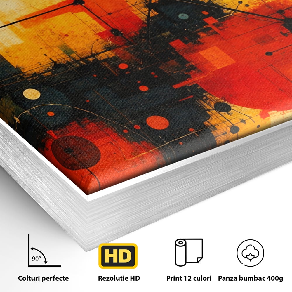 Tablou Canvas Premium, LuxCanva® C1313, Reteaua Focului, Culori, Abstract, Dinamism, Modern, Portocaliu, Rosu, Negru, Conectare, Retea, Structura, Arhitectural, Tehnologic, Birou, Living, Dormitor