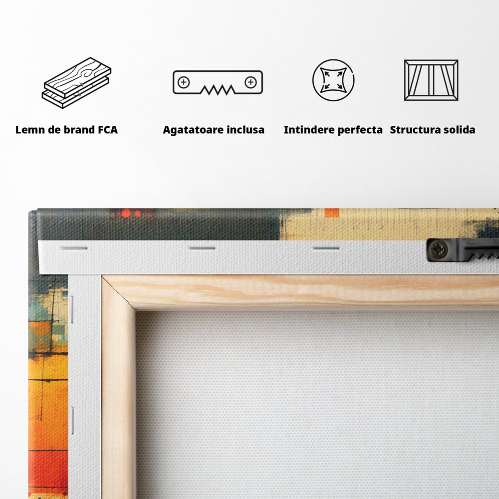 Tablou Canvas Premium, LuxCanva® C1313, Reteaua Focului, Culori, Abstract, Dinamism, Modern, Portocaliu, Rosu, Negru, Conectare, Retea, Structura, Arhitectural, Tehnologic, Birou, Living, Dormitor