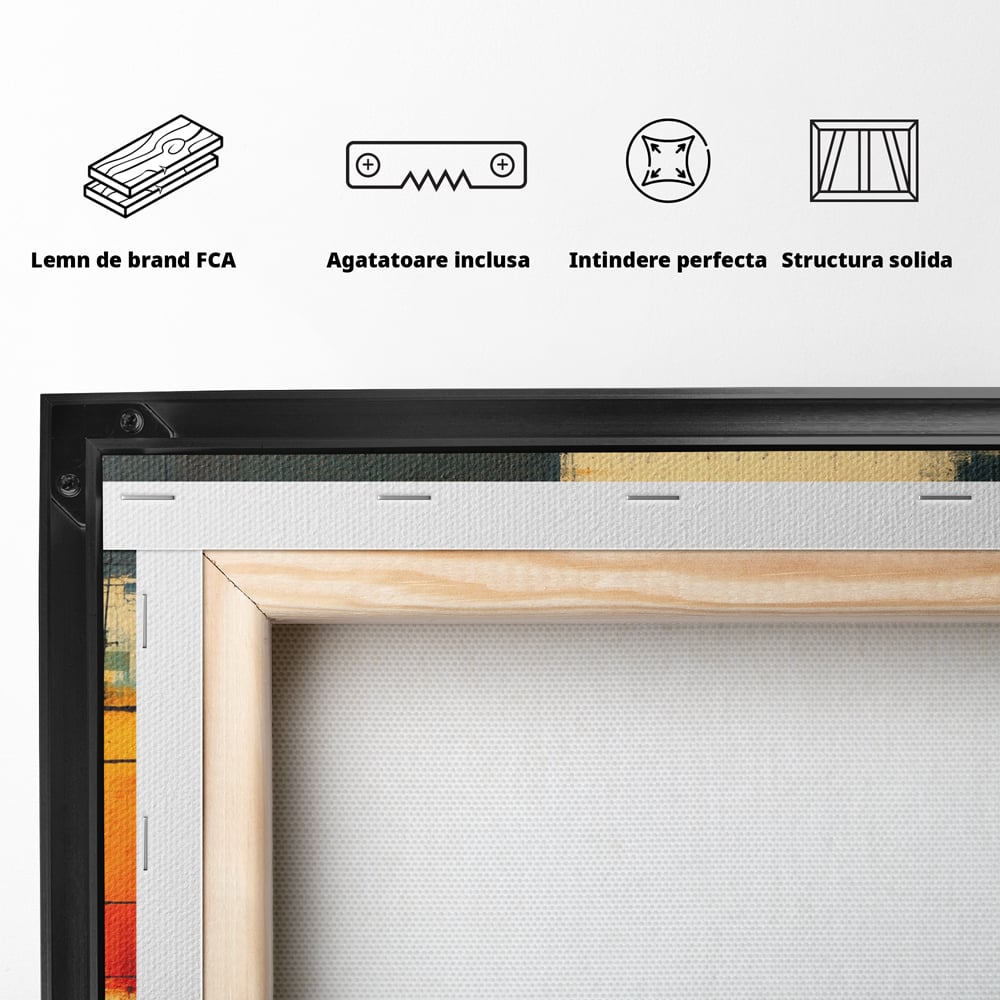 Tablou Canvas Premium, LuxCanva® C1313, Reteaua Focului, Culori, Abstract, Dinamism, Modern, Portocaliu, Rosu, Negru, Conectare, Retea, Structura, Arhitectural, Tehnologic, Birou, Living, Dormitor